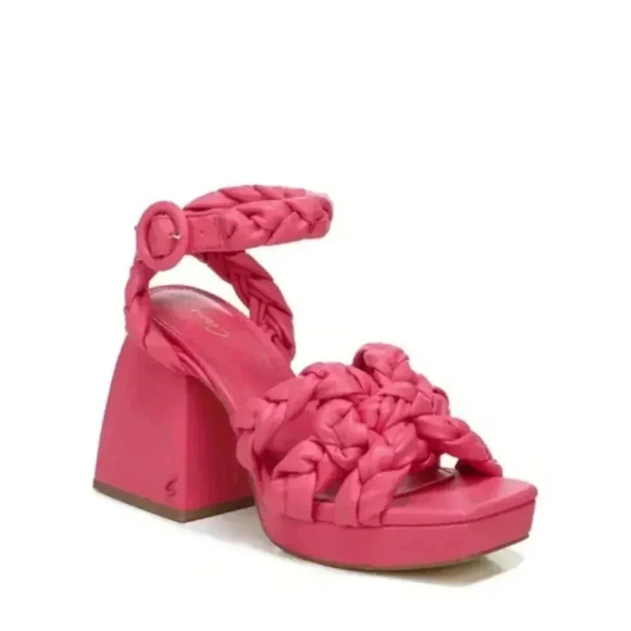 NEW Sam Edelman Circus Pink Mable Braided Block Heel Sandals - Picture 2 of 5